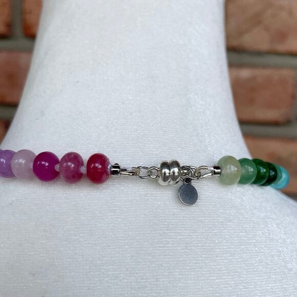 NWT, Ombre Rainbow Gemstone Necklace, Silver Tone Magnetic Clasp, 18.5" - Picture 5 of 6